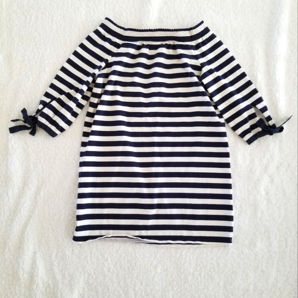 J. CREW Off the Shoulder Striped Cotton Mini Dress Size L - Picture 3 of 14